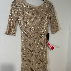 City Triangles Beige Sequin Mini Dress